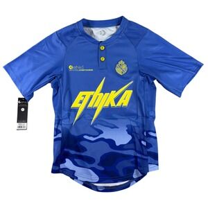 Ethika Boys Blue Camo Henley Jersey Performance Shirt Small NWT